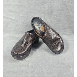 Ariat Brown Slip On Tooled Paisley Leather Mules Clogs Size 6.5 Comfort 90's Y2K